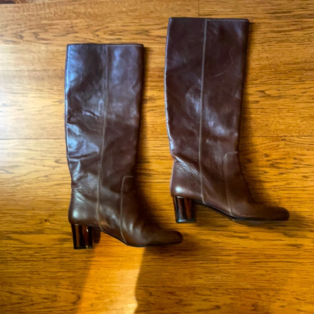 Knee high brown leather boots